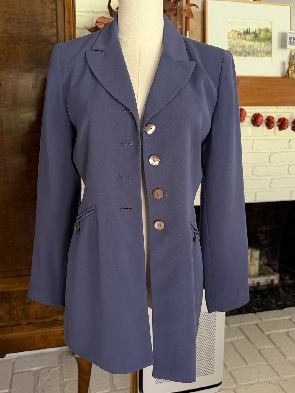 Vintage Le Suit Slate Blue Single-Breasted Tailored Blazer